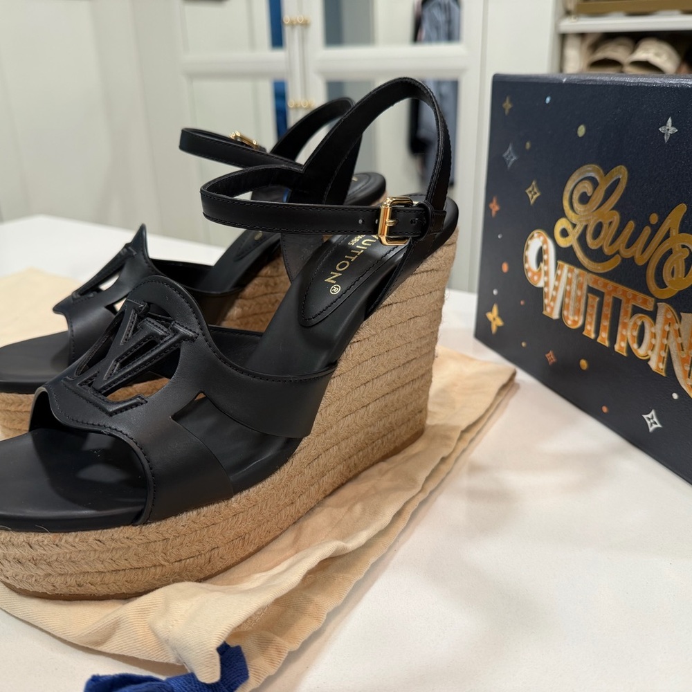 Louis Vuitton Black Espadrille Wedges
